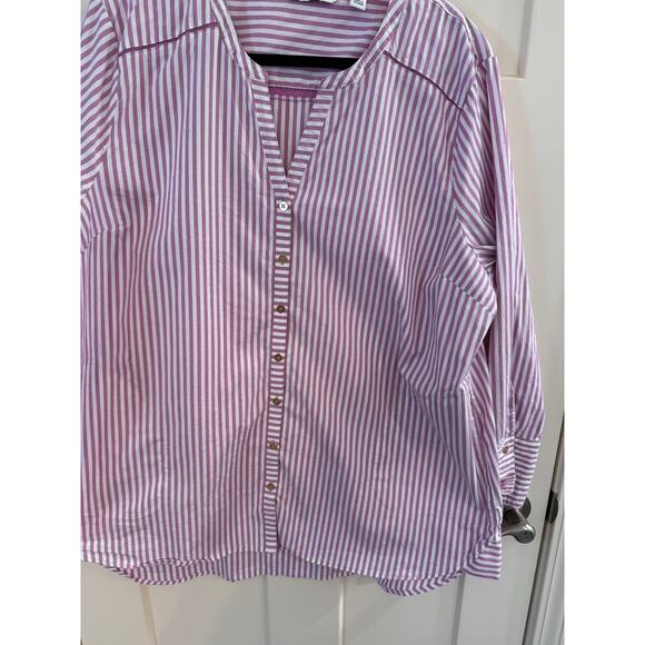 Isaac Mizrahi Long Sleeve Dk Pink White Striped Blouse QVC Sz L Petite - Picture 2 of 7